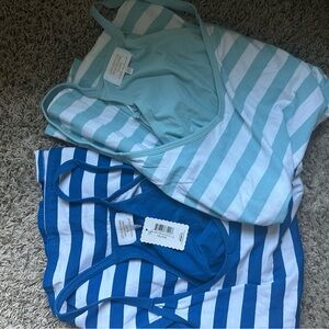 Striped Tank Tops Dresses with built in shorts - Aqua & Royal Blue